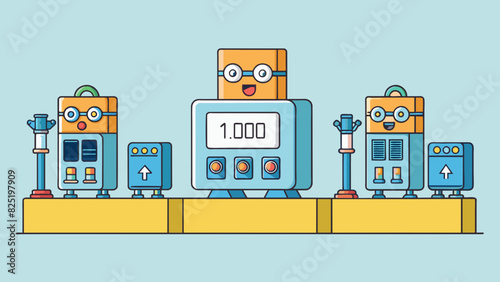 A factory produced 1000 widgets in a day with three machines producing 400 300 and 300 widgets respectively. The mean production rate of the factory. Cartoon Vector.