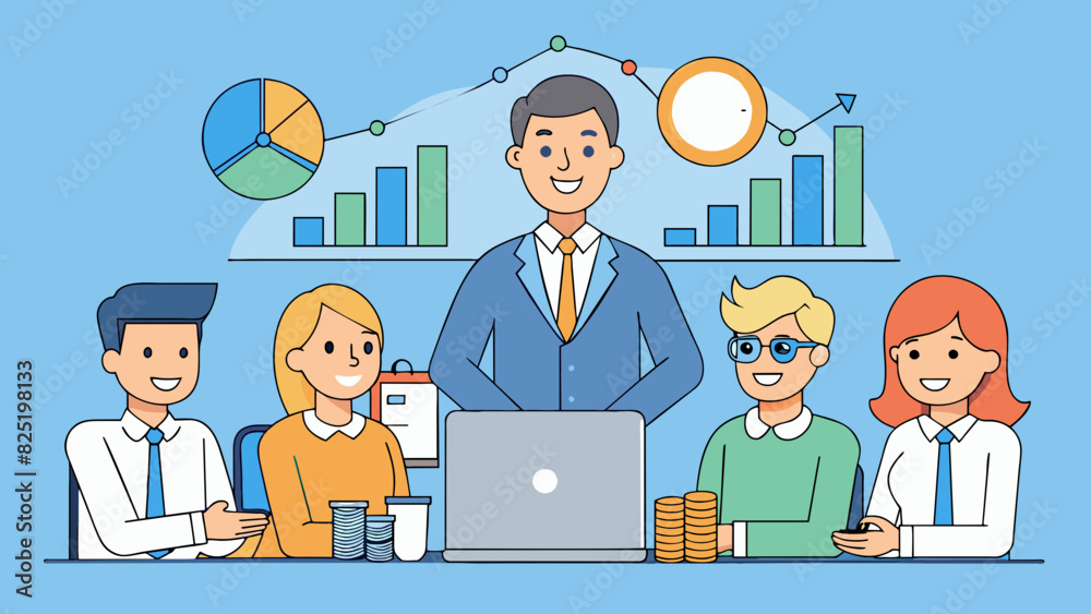 A financial firm that specializes in investment management. The firms main feature is its team of experienced financial advisors who offer. Cartoon Vector. A financial firm that specializes in investment management. The firms main feature is its team of experienced financial advisors who offer. Cartoon Vector.