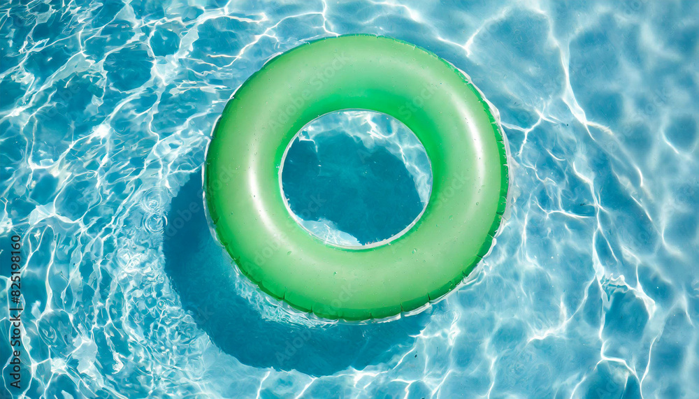 grüner Schwimmring im hell blauen wasser grüner Schwimmring im hell blauen wasser
