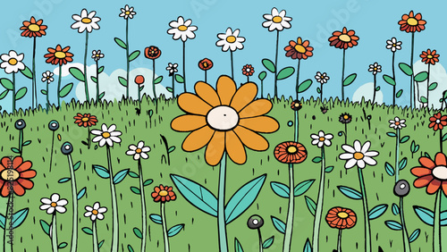 A field of wildflowers with each flower representing a different potential outcome showcases the myriad of possibilities that exist in nature.. Cartoon Vector.