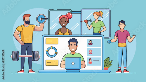 A fitness company that provides personalized workout plans and virtual coaching services for its members. Characteristics include customized exercise. Cartoon Vector.