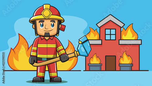 A firefighters role is to extinguish fires and protect people and property. They possess bravery physical strength and knowledge of fire safety. Cartoon Vector.