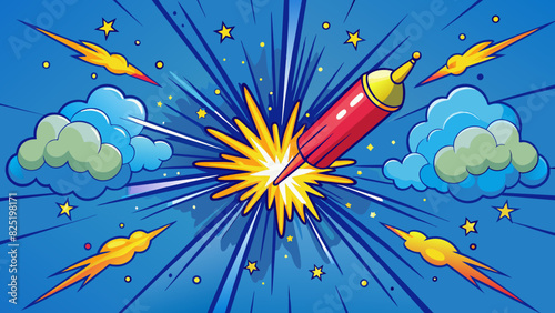 A firework burst into the night sky the darkness with sparkling lights and producing a loud boom that echoed through the air. The flames of each. Cartoon Vector.