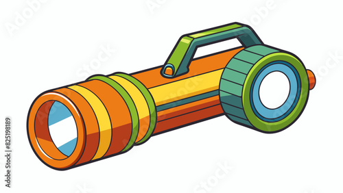 A flashlights purpose is to provide portable light. It typically has a cylindrical body a button or switch for turning it on and off and a bulb or LED. Cartoon Vector.