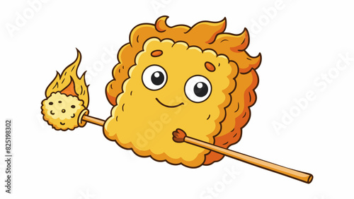 A fluffy golden brown marshmallow skewered on a stick and gently roasted over an open fire until its perfectly toasted and oozing with gooey goodness.. Cartoon Vector.
