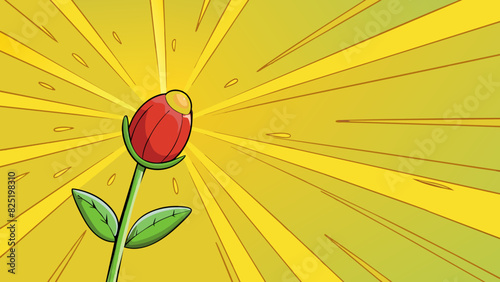 A flower bud slowly unfurls as the first rays of sunlight pull it towards the sky.. Cartoon Vector.