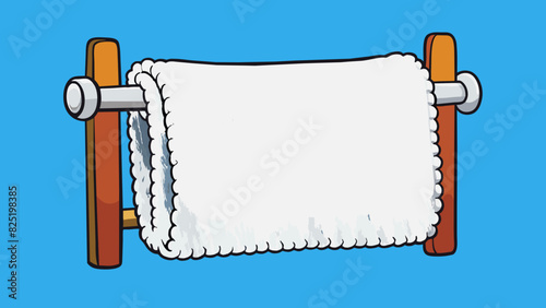 A fluffy white towel hanging on a towel rack ready to provide warmth and comfort after a long relaxing shower.. Cartoon Vector.