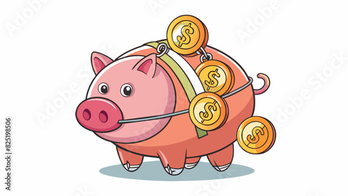 A full piggy bank its seams straining from the weight of all the coins and dollars inside. No more money can fit but theres no need for it to the bank. Cartoon Vector.