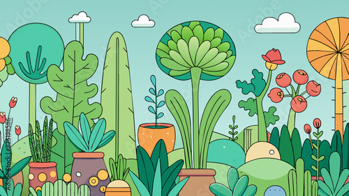 A garden filled with various plants each one representing a different thought. Some are t and ly while others are soft and delicate.. Cartoon Vector.