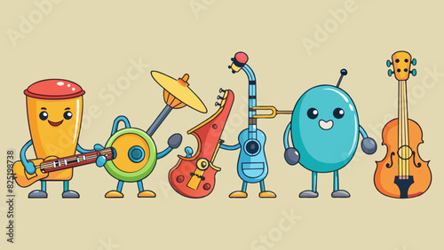 A grouping of five musical instruments each one producing a different sound and getting progressively larger in size.. Cartoon Vector.