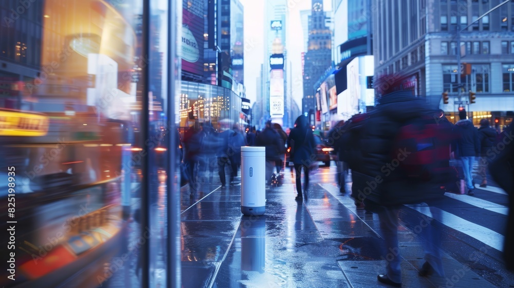 Futuristic Urban Night Scene with Compact Skincare Delivery Machine in Rainy Cityscape - Ideal for Modern Life Design for Print and Poster