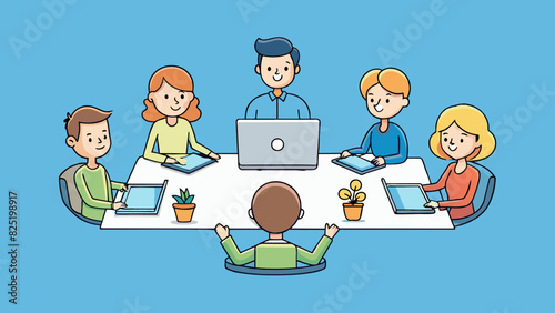 A group of people sitting around a table each person with a different role and responsibility. This represents the association between teamwork and. Cartoon Vector.
