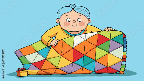 A handstitched quilt made with love and care by a grandmother representing the value of tradition and handmade craftsmanship.. Cartoon Vector.