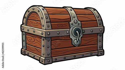 A heavy weathered chest made of dark wood and adorned with intricate carvings and metal handles.. Cartoon Vector.
