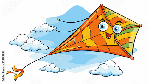 A kite soaring high in the air with its vibrant tail trailing behind dancing and twirling as it catches the gusts of wind and rises to new heights.. Cartoon Vector.