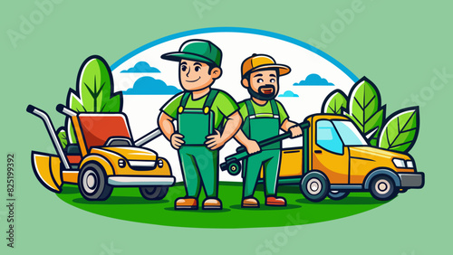A landscaping company that specializes in creating beautiful outdoor spaces. Their trucks are always wellmaintained and stocked with stateoftheart. Cartoon Vector.