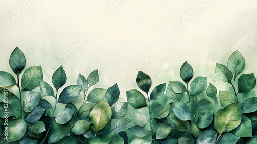 there is a painting of a green plant with leaves on it photo