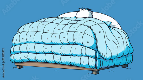 A large fluffy comforter covering a bed its soft fabric providing warmth and coziness on a cold winter night.. Cartoon Vector.