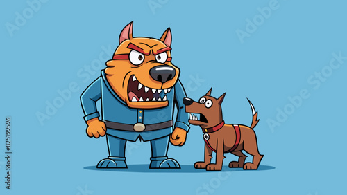 A large menacing guard dog baring its teeth and standing in front of its owner ready to attack and defend against any threats.. Cartoon Vector.