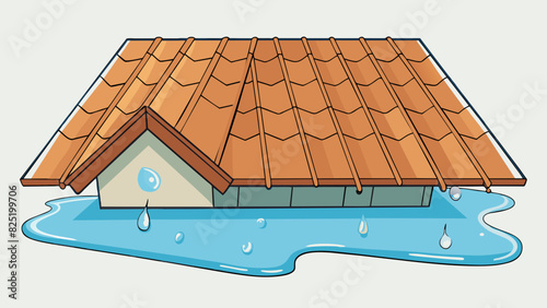 A leaking roof Water was dripping down from the ceiling onto the floor leaving a puddle on the ground. The ceiling was discolored and there was a. Cartoon Vector.