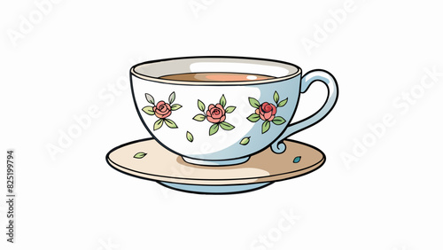 A little white tea cup with a dainty handle and a delicate floral pattern perfect for sipping a warm beverage on a chilly day.. Cartoon Vector.