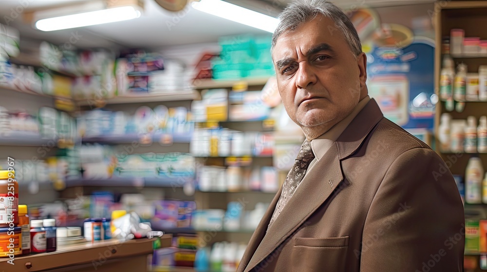 Obraz premium Suited Man Surveys Store