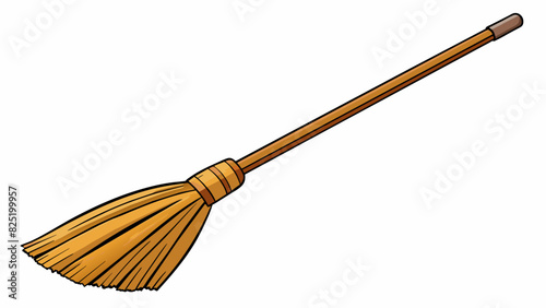 A long wooden stick with bristles on one end used for sweeping and cleaning.. Cartoon Vector.