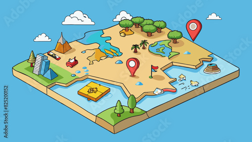 A map is a visual representation of a geographic location or area typically on a flat surface but can also take a threedimensional form. It includes. Cartoon Vector.