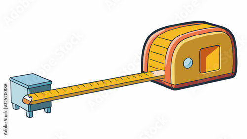 A measuring tape extended along the length of a piece of furniture highlighting its ability to accurately measure distances.. Cartoon Vector.