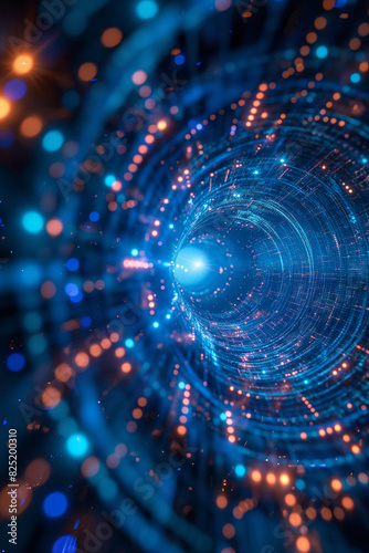 a close up of a spiral with many blue lights in the background