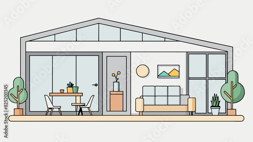 A minimalist home with clean lines and neutral colors where everything has its proper place. The furniture is simple and functional with minimalistic. Cartoon Vector.