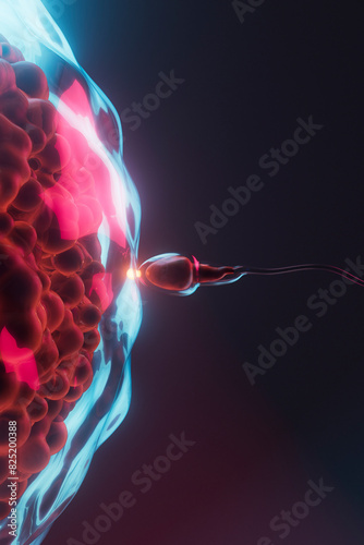 3D Render of Sperm Cell Fertilizing Egg