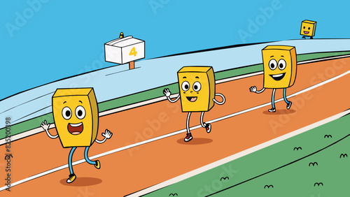 A mile can also be illustrated using the length of a standard track. One lap around the outermost lane of a track is approximately a quarter of a mile. Cartoon Vector.