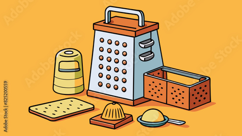 A multifunctional kitchen gadget whose blades can be switched out for various tasks like slicing chopping and grating.. Cartoon Vector.
