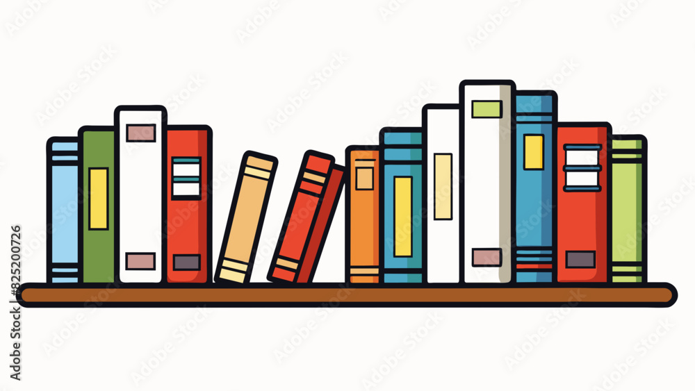 Naklejka premium A neat and organized arrangement of books on a shelf with each spine facing out and grouped according to genre or author. The books are all of similar. Cartoon Vector.