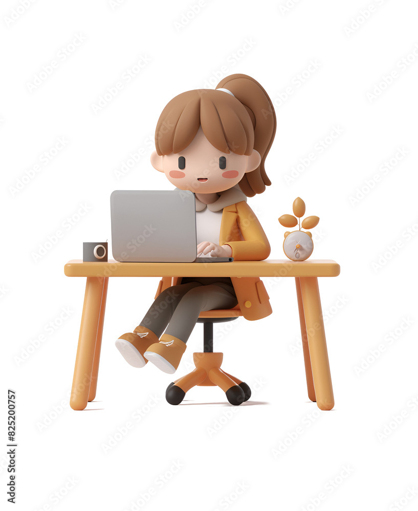 Sweet woman occupied with notebook, at her professional or home office in 3D render chibi cartoon portrayal, Isolated on Transparent Background, PNG Sweet woman occupied with notebook, at her professional or home office in 3D render chibi cartoon portrayal, Isolated on Transparent Background, PNG