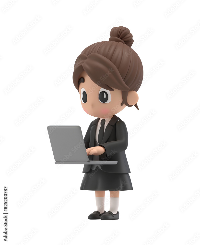 Charming lady busy with notebook, either at workplace or home office, depicted in 3D render chibi cartoon illustration, Isolated on Transparent Background, PNG Charming lady busy with notebook, either at workplace or home office, depicted in 3D render chibi cartoon illustration, Isolated on Transparent Background, PNG