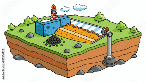 A natural resource that is found deep underground and is extracted through drilling or mining. It is a valuable source of fuel and is often burned for. Cartoon Vector.