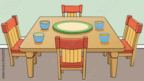 An appropriate dining table should have a sy and level surface enough seating for all family members and a neutral color that can easily match various. Cartoon Vector.