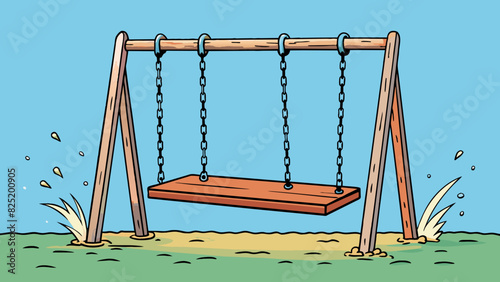 An empty swing swaying back and forth in the breeze its chains dangling freely without anyone sitting on it.. Cartoon Vector.