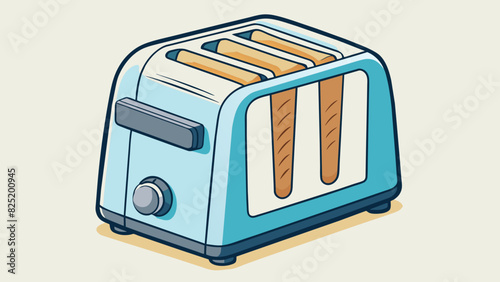 A new and improved toaster with wider slots allowing for larger slices of bread to be perfectly toasted at once. The sleek stainless steel design also. Cartoon Vector.