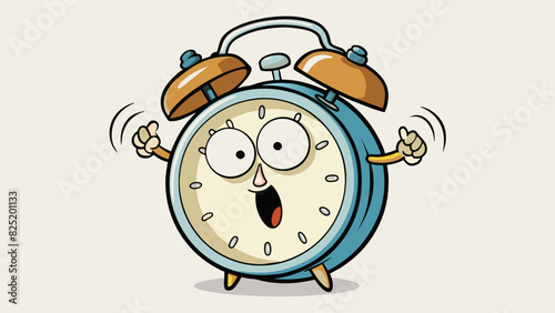 An oldfashioned alarm clock with a round white face and large black numbers its metal bells on top ready to clang when the hour hand reaches 12. The. Cartoon Vector.