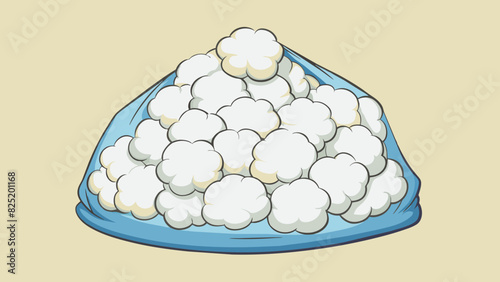 An opaque plastic bag filled with fluffy white cotton balls their soft and airy texture making them perfect for cushioning fragile items during a. Cartoon Vector.