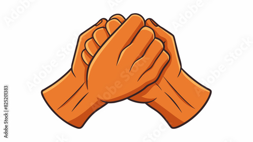 A pair of hands clasped together in a relaxed grip with fingers entwined in a gesture of unity and harmony. The skin is smooth and unblemished. Cartoon Vector.