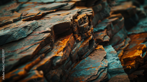 A closeup of the rugged textures and colors on rocks, showcasing their intricate patterns and natural beauty.