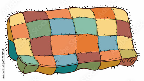 A patchwork quilt with frayed edges and faded colors passed down through generations and holding memories of past lives could represent the passing of. Cartoon Vector.