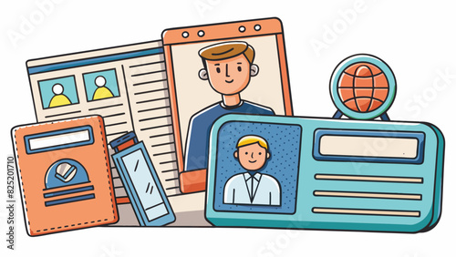 A physical or digital collection of identification documents such as a drivers license passport and social security card. These items serve to verify. Cartoon Vector.