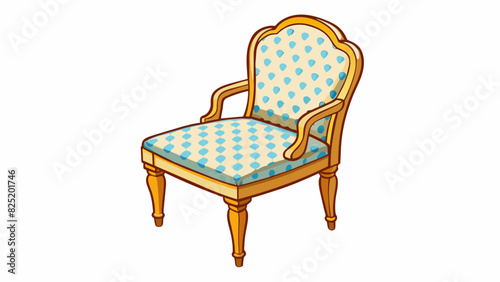 A piece of furniture with four legs and a cushioned seat. It is made of wood and has a curved backrest for support. The seat is covered in a soft. Cartoon Vector.