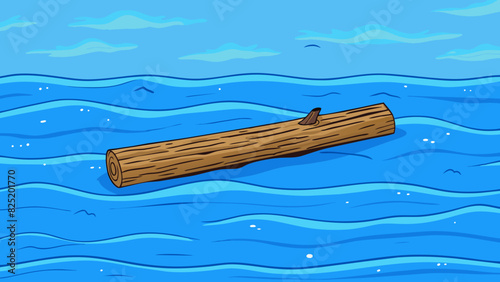A piece of driftwood floating aimlessly in the vast ocean carried by the tides without any restrictions or direction.. Cartoon Vector.