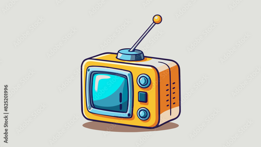 Obraz premium A portable mini TV with a small builtin screen and a collapsible antenna that can be adjusted for better reception.. Cartoon Vector.